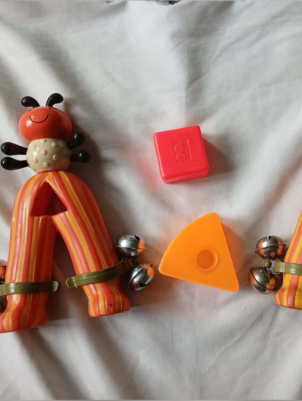 Vintage B. Ladybug Baby Rattle Set w Jingle Bells & Shape Blocks,